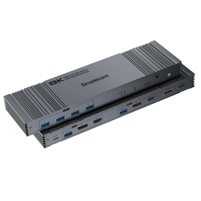 Simplecom KM490 HDMI and DisplayPort Dual Monitor KVM Switch for 2 Computers with 4-Port USB 3.0 Hub 5Gbps 8K@60Hz