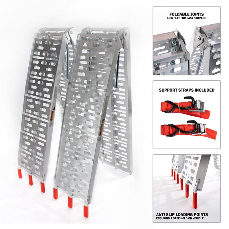 SINGLE Aluminium Folding Ramp with Support Strap, Load ATV Cycles, Motorcycles 680KG