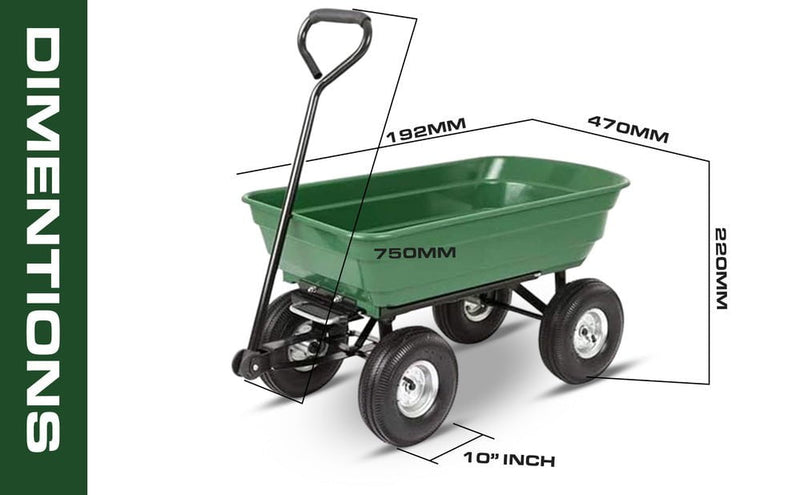 Garden Dump Cart with Heavy Duty Steel Frame,10 Inch Pneumatic Tires Maximum Load Capacity of 250 kg (Green), Garden Trolley Cart, Camping Cart