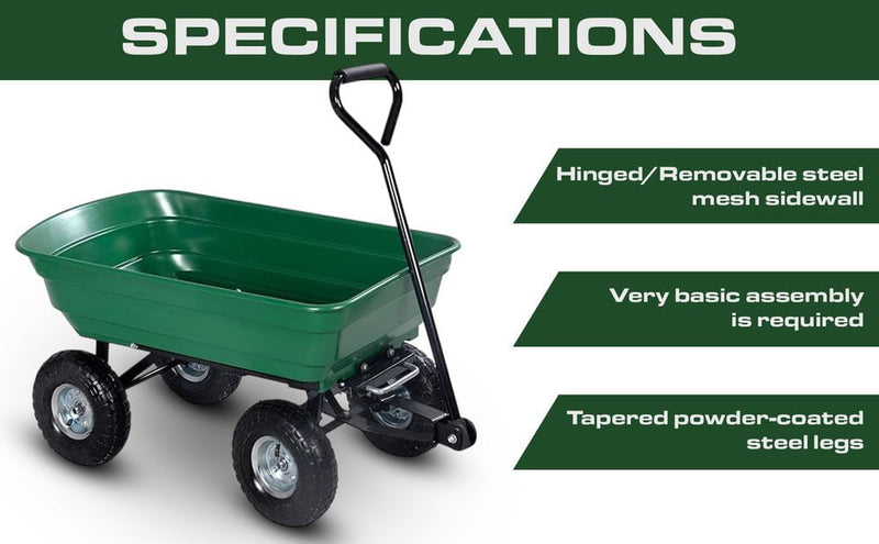 Garden Dump Cart with Heavy Duty Steel Frame,10 Inch Pneumatic Tires Maximum Load Capacity of 250 kg (Green), Garden Trolley Cart, Camping Cart