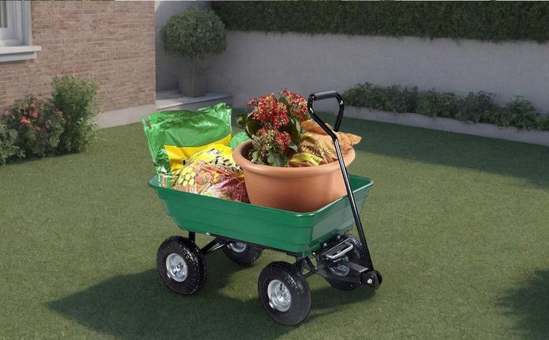 Garden Dump Cart with Heavy Duty Steel Frame,10 Inch Pneumatic Tires Maximum Load Capacity of 250 kg (Green), Garden Trolley Cart, Camping Cart