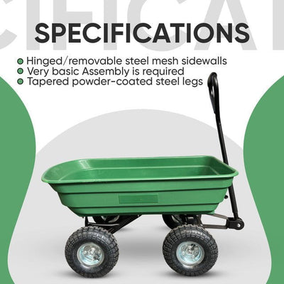 Garden Dump Cart with Heavy Duty Steel Frame,10 Inch Pneumatic Tires Maximum Load Capacity of 250 kg (Green), Garden Trolley Cart, Camping Cart