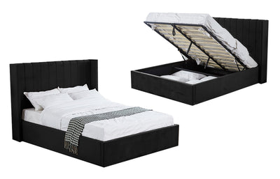 Hilton Black Velvet Gas Lift Bed - Queen