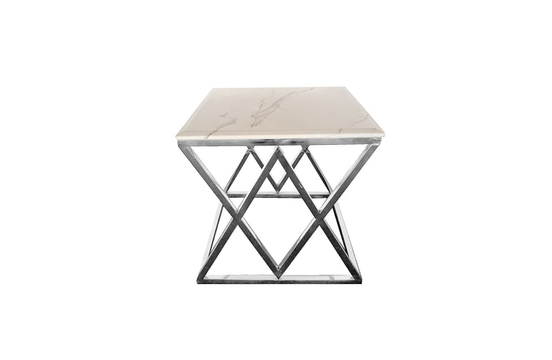 Alsea Side Table Silver Base - White Marble