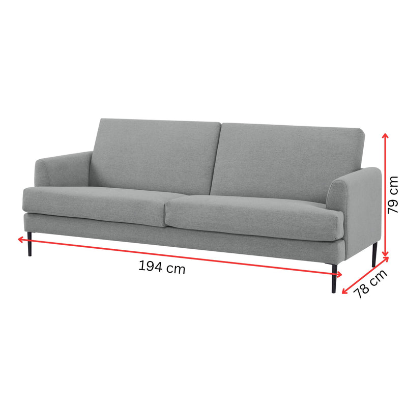 Ariya 3 Seater Sofa Fabric Upholstered Lounge Couch - Light Grey