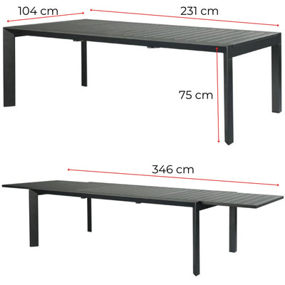 Iberia 13pc 230-345cm Aluminium Outdoor Extensible Dining Table Chair Charcoal