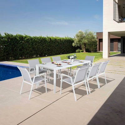 Iberia 13pc 230-345cm Aluminium Outdoor Extensible Dining Table Chair White