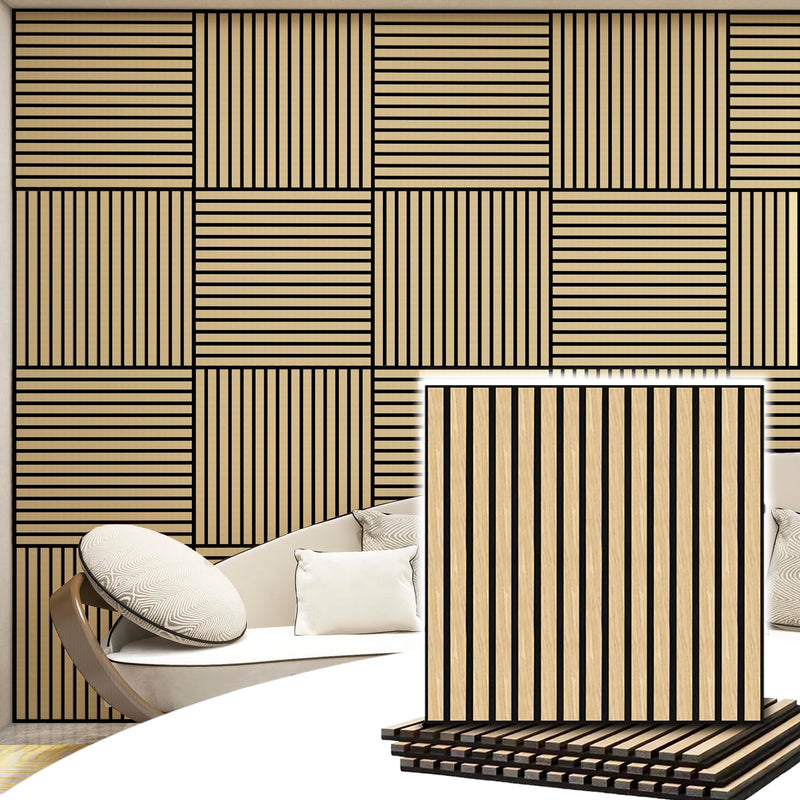 4 Pcs 60cm x 60cm Wall Panel Wood Slat Acoustic Panels Sound Absorbing Proof Panel for Wall Ceiling Decorative Oak