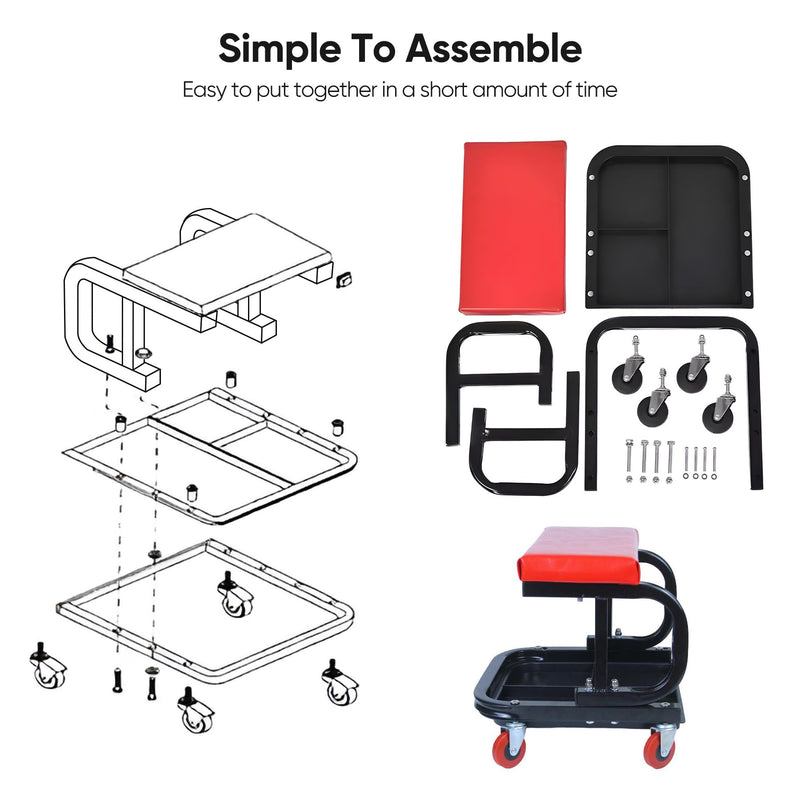 Garage Roller Seat Car Creeper Seat with Tool Tray Storage for Garages Mechanic Roller Seat