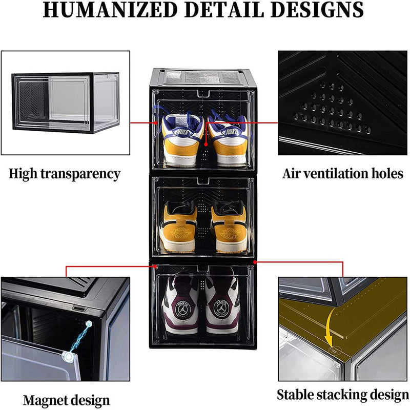 6x Large Shoe Storage Boxes Stackable Shoe Box Organisers Containers Display Cases Bins Magnetic Door