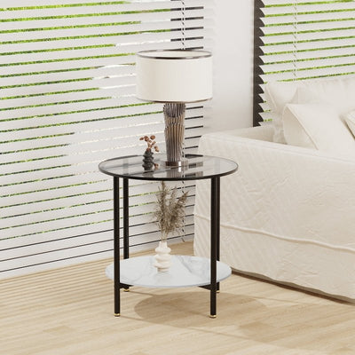 Interior Ave - Cosmopolitan Two Tier Mix Side Table - Marble & Glass