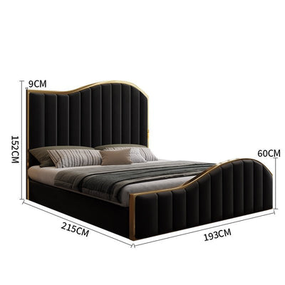 Elegant Luxury King Size Velvet Fabric Storage Bedframe Golden Trim-Black