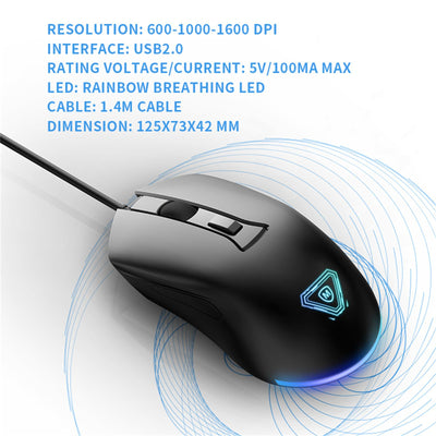 Gaming Mouse Rainbow Breathing LED 4 Buttons DPI Switch For Computer Laptop