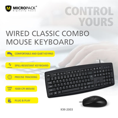 Classic Desktop PC Laptop Wired Combination Mouse Keyboard Interface Black Sets