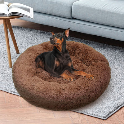 Pet Dog Bed Bedding Warm Plush Round Soft Dog Nest Light Coffee  XL 100cm