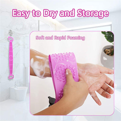 A+Living Bath Towel Silicone Exfoliating Back Scrub Strap Body Shower Brush Wash Purple