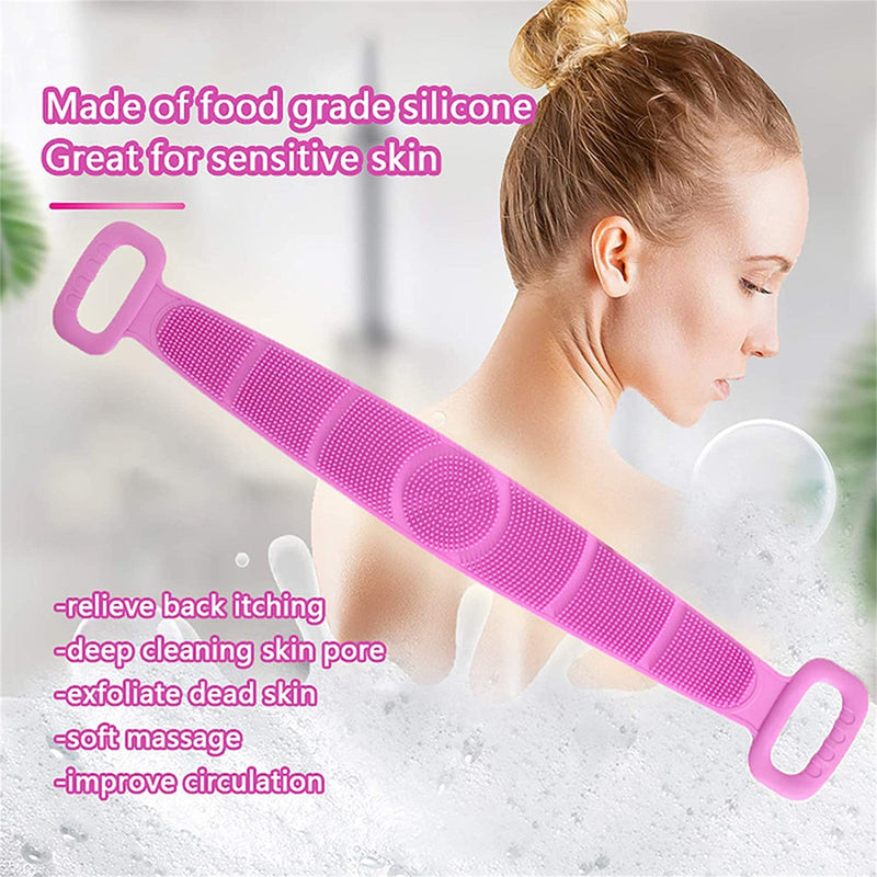 A+Living Bath Towel Silicone Exfoliating Back Scrub Strap Body Shower Brush Wash Purple
