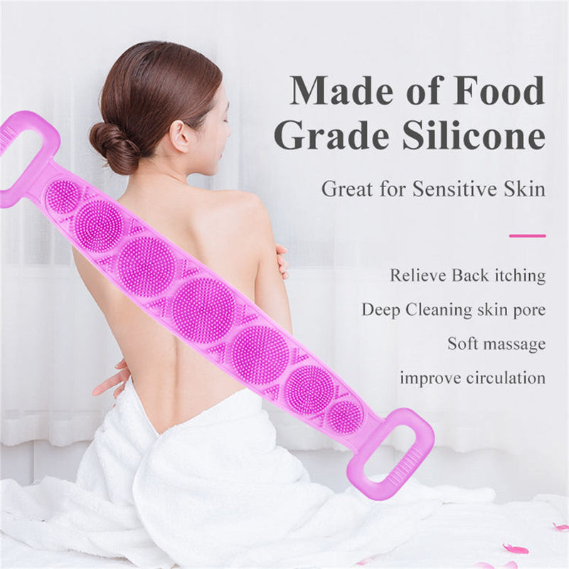A+Living Bath Towel Silicone Exfoliating Back Scrub Strap Body Shower Brush Wash Purple