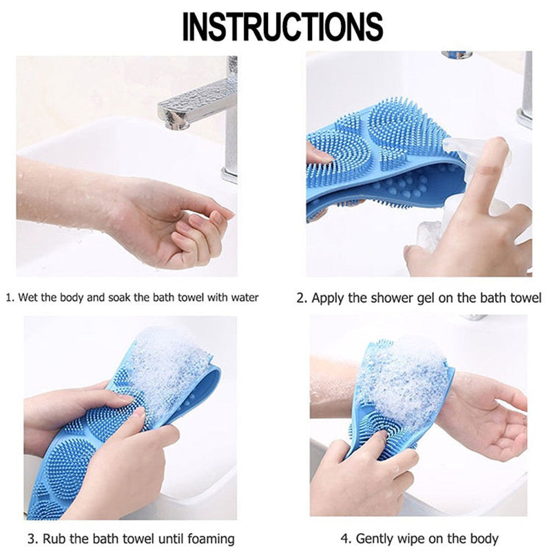 A+Living Bath Towel Silicone Exfoliating Back Scrub Strap Body Shower Brush Wash Purple
