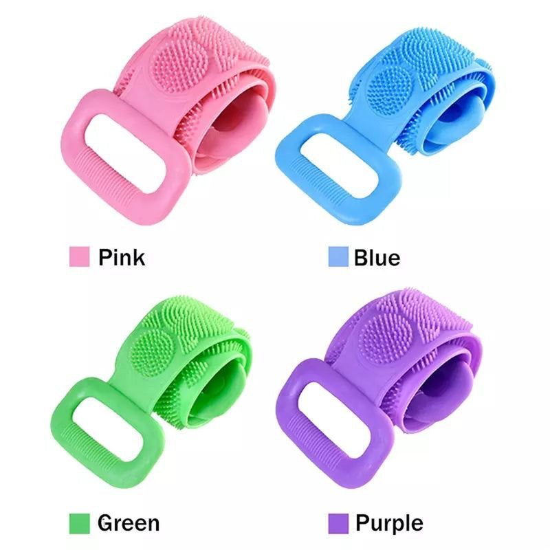 A+Living Bath Towel Silicone Exfoliating Back Scrub Strap Body Shower Brush Wash Purple