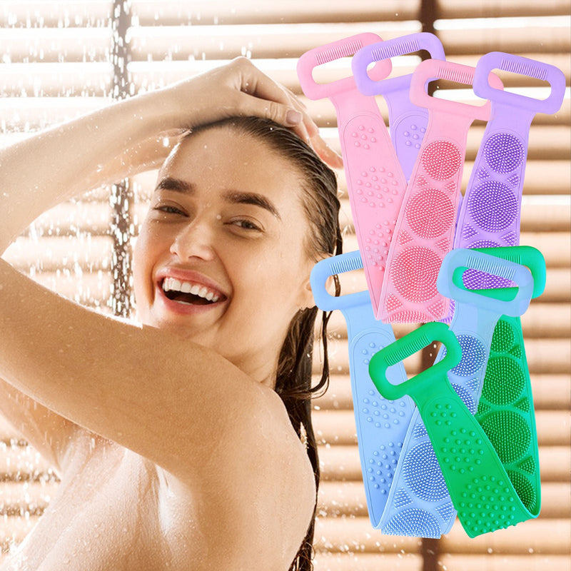 A+Living Bath Towel Silicone Exfoliating Back Scrub Strap Body Shower Brush Wash Purple