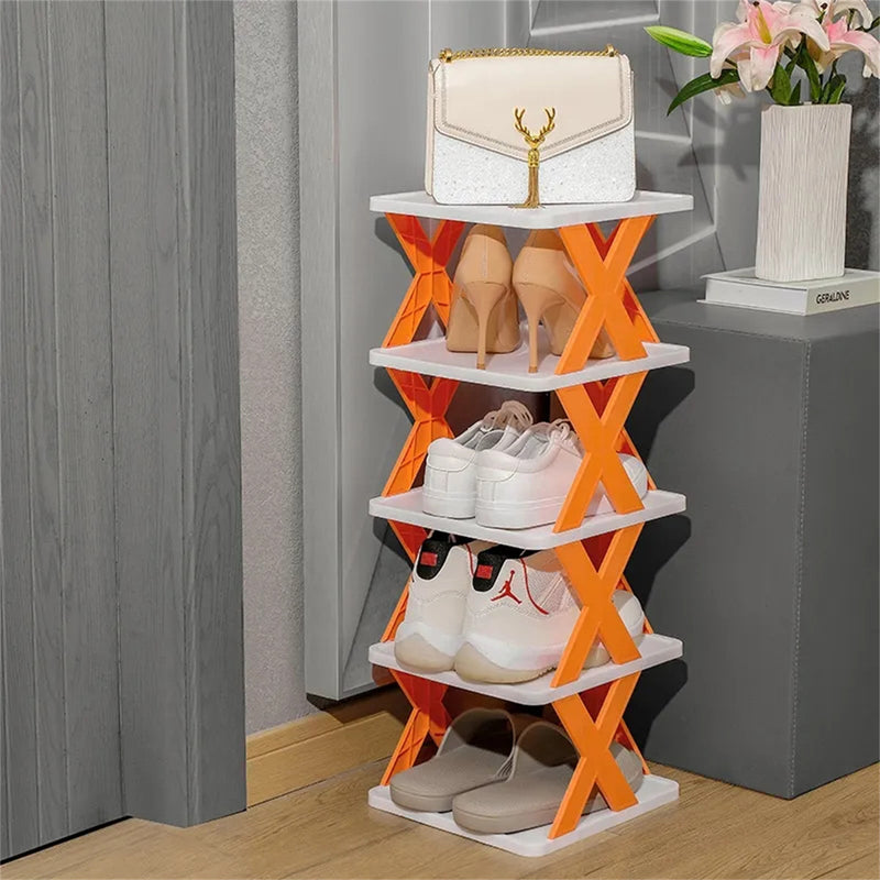 A+Living Folding Shoe Rack Household Doorway Balcony Simple Perforate Multi Layer Orange