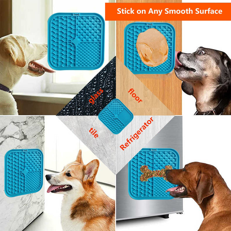 Pawfriends Silicone Dog Pet Lick Mat Anti-choking Slow Feeder Bath Grooming Helper Blue