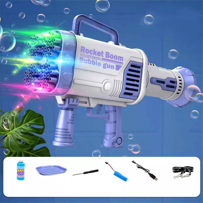 Bubblerainbow 64 Hole Electric Bubble Gun Hand-Held Soap Water Bubble Machine Colorful Light