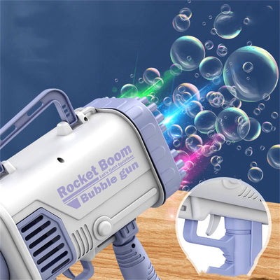 Bubblerainbow 64 Hole Electric Bubble Machine Hand-Held Rocket Gatling Bubble Gun Toy Blue