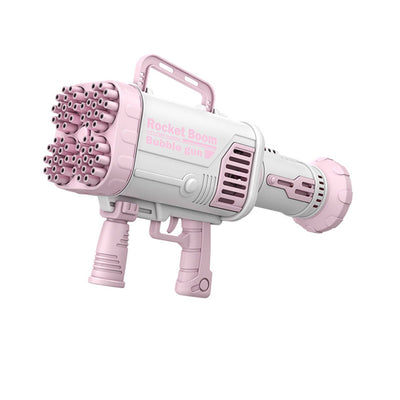 Bubblerainbow 64 Hole Electric Bubble Machine Hand-Held Rocket Gatling Bubble Gun Toy Pink