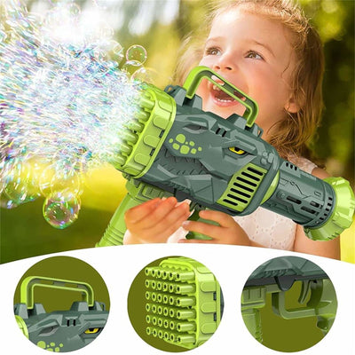 Bubblerainbow Dinosaur Bazooka Bubble Gun 64-Hole Fully Automatic Rechargeable Bubble Machine