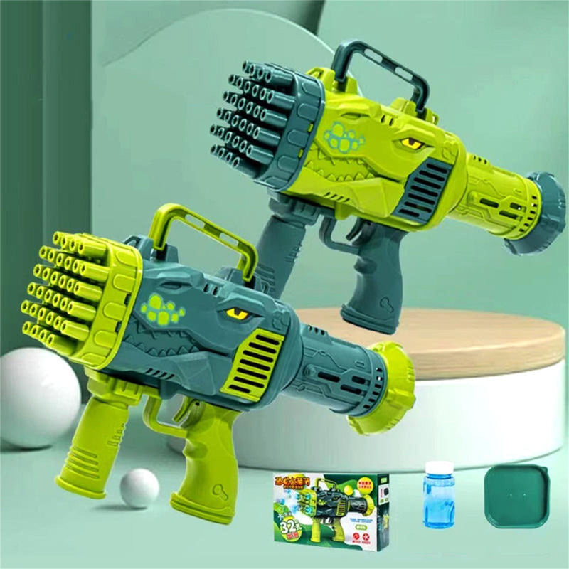 Bubblerainbow Dinosaur Bazooka Bubble Gun 64-Hole Fully Automatic Rechargeable Bubble Machine