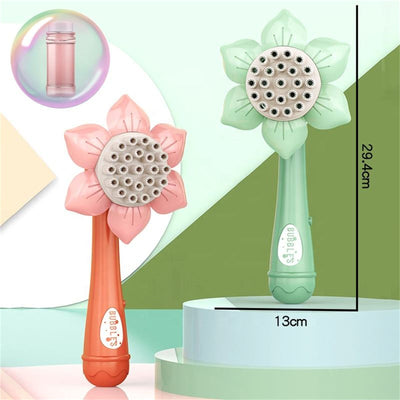 Bubblerainbow Bubble Gun Toy Sunflower Stick Flower Shower Machine 23 Hole Children Toy Green