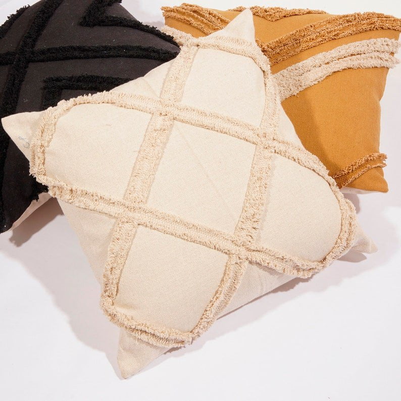 Linen Connections Tassel Hand Tufted Cushion Cover Moroccan Boho &