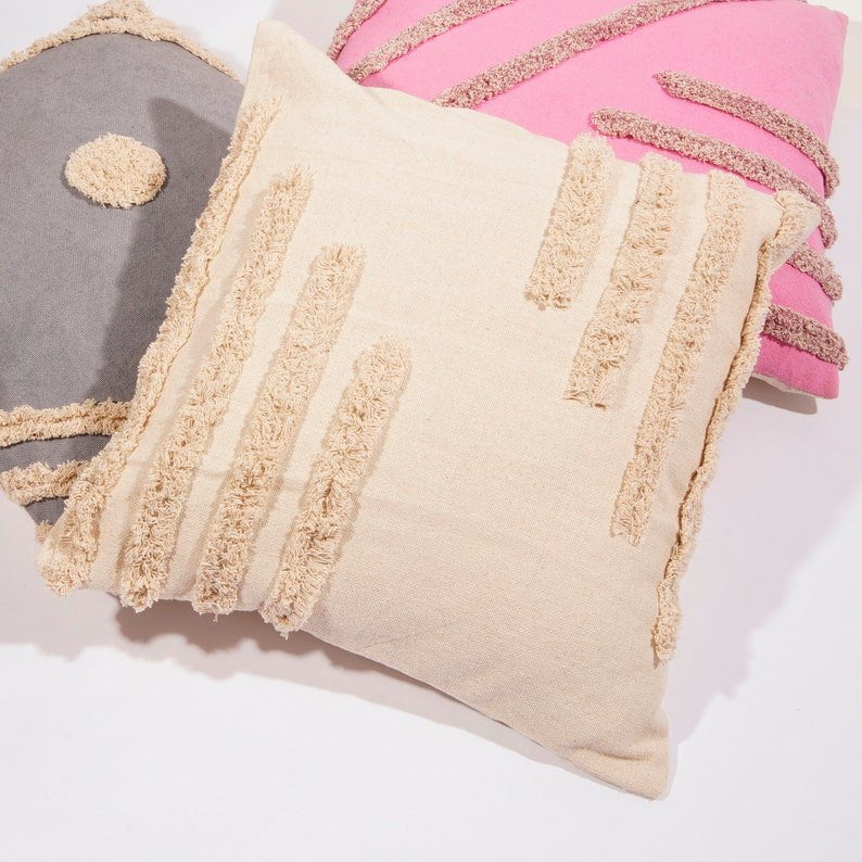 Linen Connections Tassel Hand Tufted Cushion Cover Moroccan Boho &