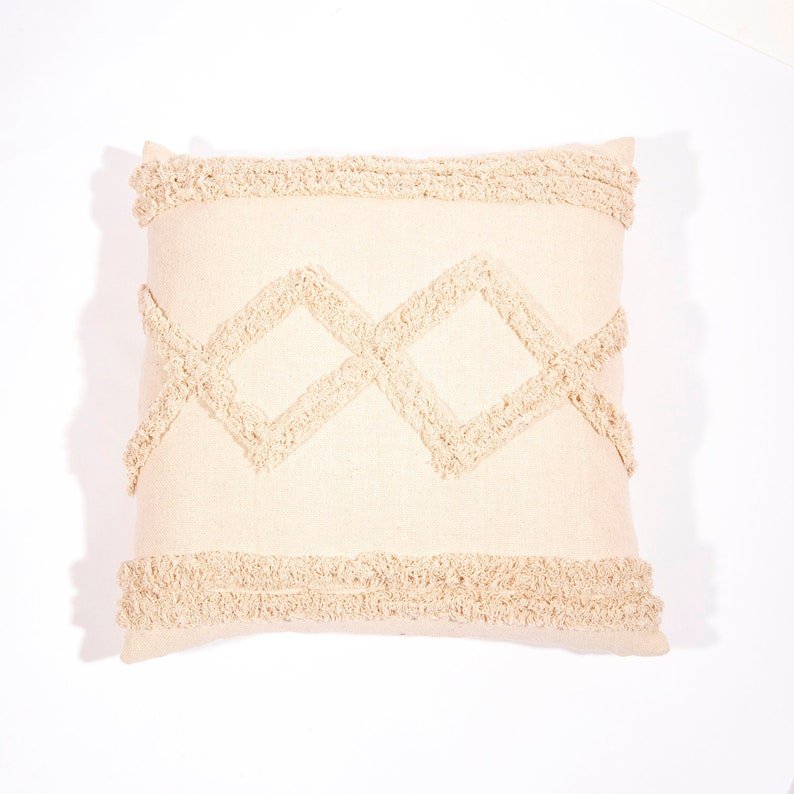 Linen Connections Tassel Hand Tufted Cushion Cover Moroccan Boho &