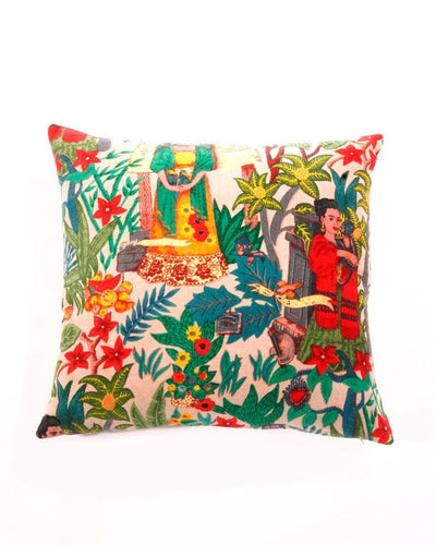 Linen Connections Frida Kahlo Velvet Cushion Cover Frida's Garden Cushion Handmade Mexico Muertes Decorative Cushion 100% cotton velvet