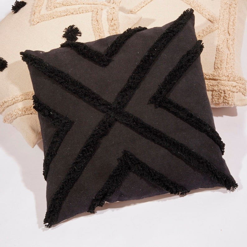 Linen Connections Tassel Hand Tufted Cushion Cover Moroccan Boho &