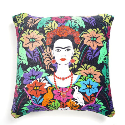 Mexican Painter Pillow Case, Frida Floral Decorative Cushion, Mexican Painter Art Garden Country Mexico Muertes Cushion Cover