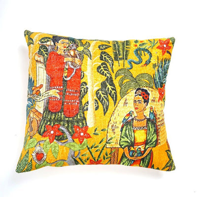 Mexican Painter Pillow Case, Frida Floral Decorative Cushion, Mexican Painter Art Garden Country Mexico Muertes Cushion Cover