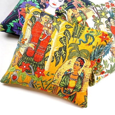 Mexican Painter Pillow Case, Frida Floral Decorative Cushion, Mexican Painter Art Garden Country Mexico Muertes Cushion Cover