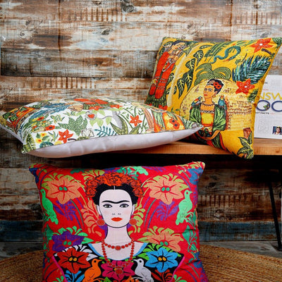 Mexican Painter Pillow Case, Frida Floral Decorative Cushion, Mexican Painter Art Garden Country Mexico Muertes Cushion Cover