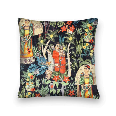 Mexican Painter Pillow Case, Frida Floral Decorative Cushion, Mexican Painter Art Garden Country Mexico Muertes Cushion Cover