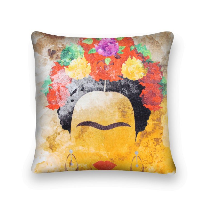 Mexican Painter Pillow Case, Frida Floral Decorative Cushion, Mexican Painter Art Garden Country Mexico Muertes Cushion Cover