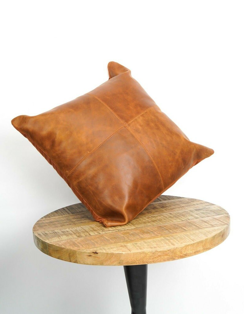 Melbourne Leather Co Genuine Leather Patchwork Cushion Cover Pillow Cover Leather Pillow Leather Cushion Vintage Leather Tan Pillow Cover