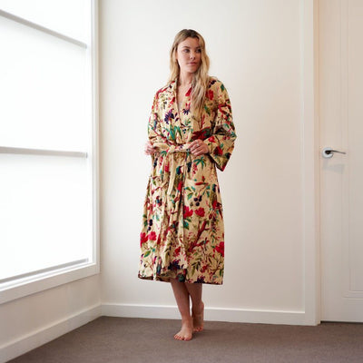 Linen Connections Frida Floral Cotton Velvet Kimono Bathrobe Gift for her, Bridal Robes CK89