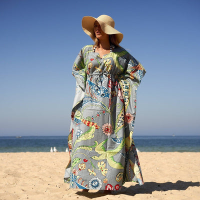 Cotton Kaftan, Caftan, Maxi Dress, Kimono, Cotton Dress, Caridgan, Mother's Day, Gift Maternity Gown - White Floral Anthro