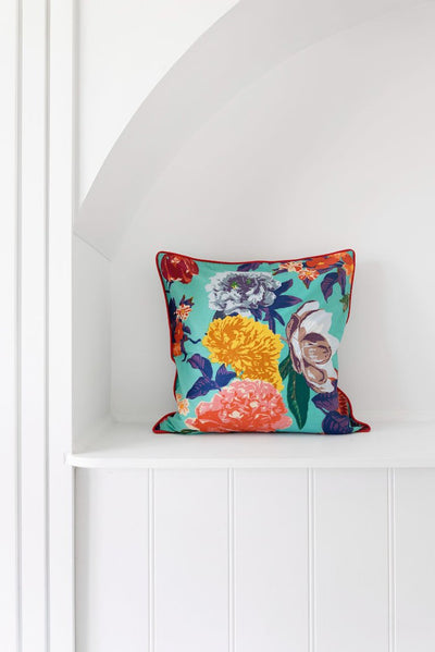 Mexican Painter Pillow Case, Frida Floral Decorative Cushion, Mexican Painter Art Garden Country - TURQUOISE ANTHRO FLORAL