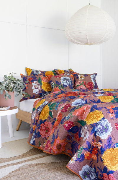 Floral Cotton Quilt Throw Bedspread Block Print Quilt Indian Quilt Comforter Duvet Cover Quilt Gift - Mustard Anthro