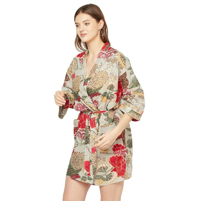 Kimono Cotton Kimono Bathrobe Frida Valentines Day GiftBird Bathrobe Turkish Bathrobe Cardigan Nightwear Dressing Gown Beach Bikini Summer SCK02